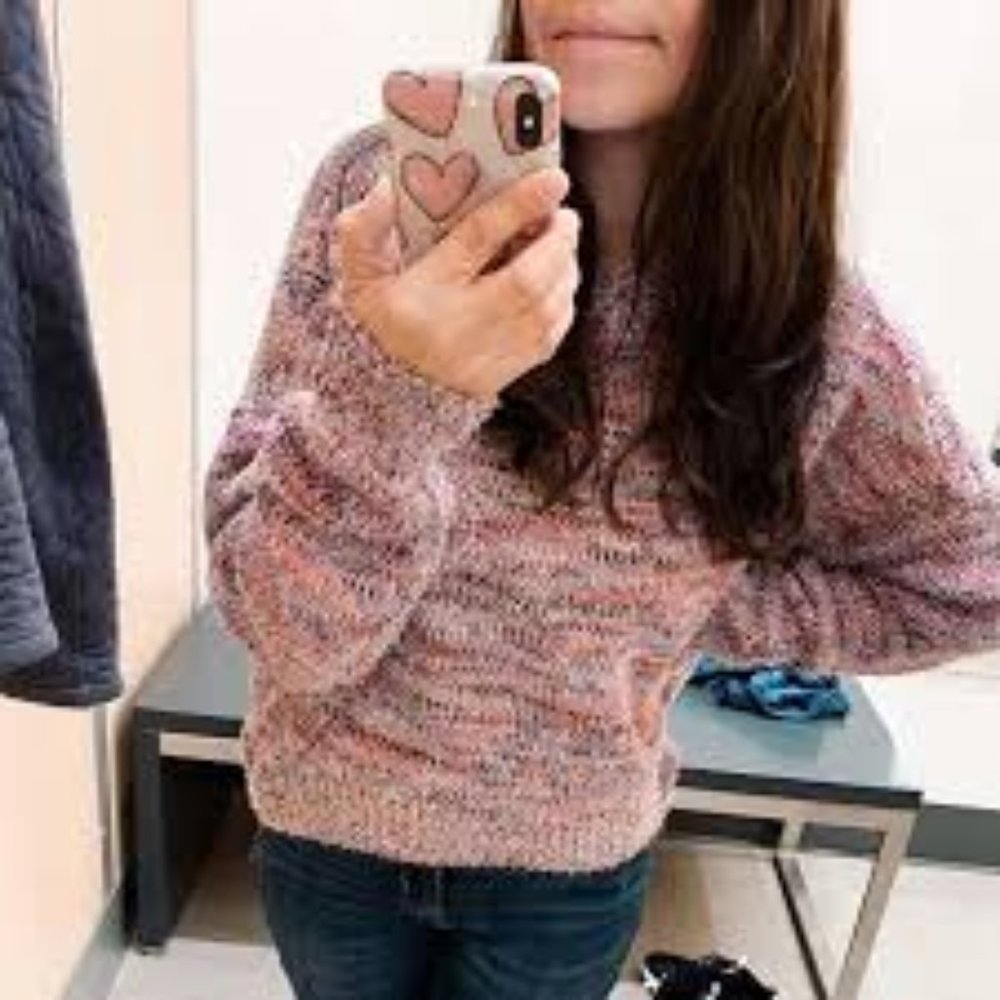 Wild Fable Crewneck Tinsel Sweater Pink Small